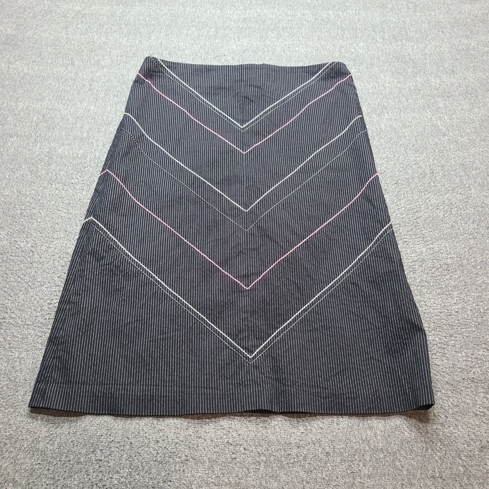 Poleci Pinstripe A-Line Skirt Womens 2 Black Chevron Stitch Knee Length USA